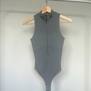 Garage Gray Sleeveless One Piece Zip Bodysuit